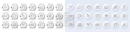 Illustration for Cursor, Internet search and Inspect line icons. White pin 3d buttons, chat bubbles icons. Pack of Help app, Buying, Report statistics icon. Vector - Royalty Free Image