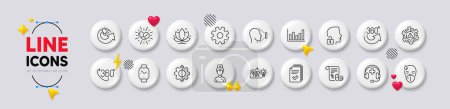 Illustration for Service, Smartwatch and Education idea line icons. White buttons 3d icons. Pack of Coronavirus, Lotus, Doctor icon. Transform, 360 degrees, Handout pictogram. Vector - Royalty Free Image