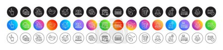 Time zone, Floor lamp and Touchscreen gesture line icons. Round icon gradient buttons. Pack of Cardio training, Bitcoin, Web photo icon. Calendar, Cooking mix, Best glasses pictogram. Vector