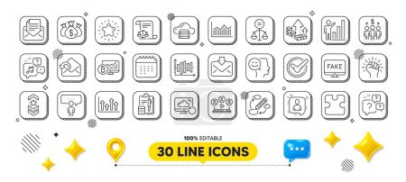 Illustration for Inflation, Video conference and Keywords line icons pack. 3d design elements. Incoming mail, Accounting, Legal documents web icon. Mail correspondence, Consulting business, Star pictogram. Vector - Royalty Free Image