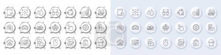 Illustration for Table lamp, Exhaust and Car line icons. White pin 3d buttons, chat bubbles icons. Pack of Teamwork, Waterproof, Sharing economy icon. Storage, Augmented reality, Phone puzzle pictogram. Vector - Royalty Free Image