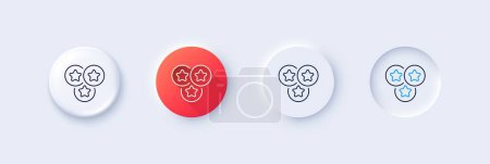 Illustration for Stars line icon. Neumorphic, Red gradient, 3d pin buttons. Best ranking sign. Rating symbol. Line icons. Neumorphic buttons with outline signs. Vector - Royalty Free Image