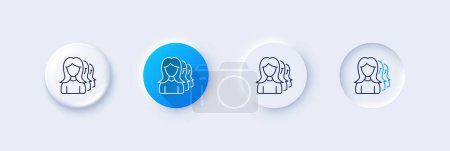 Illustration for Group of Women line icon. Neumorphic, Blue gradient, 3d pin buttons. Human communication symbol. Teamwork sign. Line icons. Neumorphic buttons with outline signs. Vector - Royalty Free Image