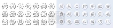 Illustration for Winner ribbon, Instruction manual and Co2 line icons. White pin 3d buttons, chat bubbles icons. Pack of Voicemail, Line chart, Ethics icon. Vector - Royalty Free Image