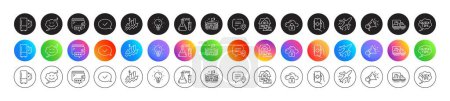 Sleep, Approved message and Quick tips line icons. Round icon gradient buttons. Pack of Megaphone, Plane, Cloud protection icon. Home moving, Refrigerator timer, Chat bubble pictogram. Vector