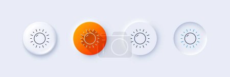 Illustration for Sunny weather forecast line icon. Neumorphic, Orange gradient, 3d pin buttons. Summer sun sign. Line icons. Neumorphic buttons with outline signs. Vector - Royalty Free Image
