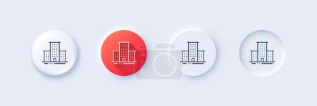 Illustration for University campus line icon. Neumorphic, Red gradient, 3d pin buttons. Apartments sign. Architecture buildings symbol. Line icons. Neumorphic buttons with outline signs. Vector - Royalty Free Image