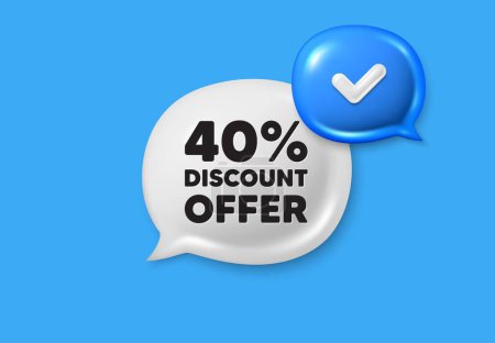 Illustration for 40 percent discount tag. Text box speech bubble 3d icons. Sale offer price sign. Special offer symbol. Discount chat offer. Speech bubble banner. Text box balloon. Vector - Royalty Free Image