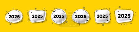 2025 year icon. Speech bubble 3d icons set. Event schedule annual date. 2025 annum planner. 2025 chat talk message. Speech bubble banners with comma. Text balloons. Vector