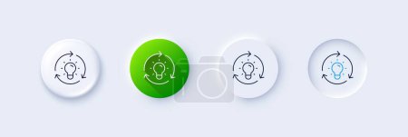 Illustration for Idea line icon. Neumorphic, Green gradient, 3d pin buttons. Lightbulb sign. Core value symbol. Line icons. Neumorphic buttons with outline signs. Vector - Royalty Free Image