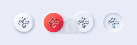 Illustration for Scissors line icon. Neumorphic, Red gradient, 3d pin buttons. Cutting ribbon sign. Tailor utensil symbol. Line icons. Neumorphic buttons with outline signs. Vector - Royalty Free Image