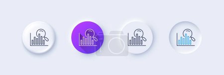 Illustration for Search line icon. Neumorphic, Purple gradient, 3d pin buttons. Audit analysis sign. Magnify glass. Line icons. Neumorphic buttons with outline signs. Vector - Royalty Free Image
