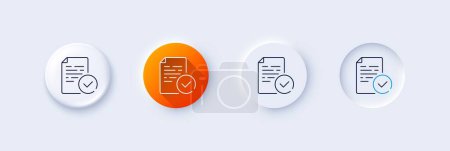 Illustration for Compliance line icon. Neumorphic, Orange gradient, 3d pin buttons. Approved test sign. Compliant certificate symbol. Line icons. Neumorphic buttons with outline signs. Vector - Royalty Free Image