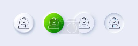 Illustration for Timer line icon. Neumorphic, Green gradient, 3d pin buttons. Stopwatch time results sign. Podium with countdown clock symbol. Line icons. Neumorphic buttons with outline signs. Vector - Royalty Free Image