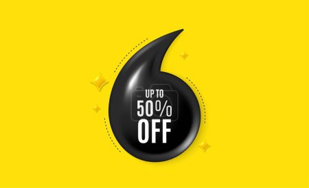 Illustration for Offer 3d quotation banner. Up to 50 percent off sale. Discount offer price sign. Special offer symbol. Save 50 percentages. Discount tag quote message. Quotation comma yellow banner. Vector - Royalty Free Image