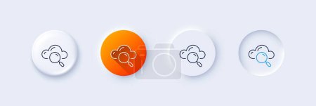 Illustration for Cloud computing search line icon. Neumorphic, Orange gradient, 3d pin buttons. Internet data storage sign. File hosting technology symbol. Line icons. Neumorphic buttons with outline signs. Vector - Royalty Free Image