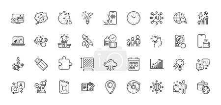 Illustration for Inspiration, Recovery hdd and Vinyl record line icons pack. AI, Question and Answer, Map pin icons. Graph chart, Candlestick chart, Winner podium web icon. Vector - Royalty Free Image