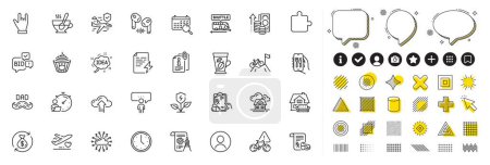 Illustration for Set of Father day, Prescription drugs and Eco power line icons for web app. Design elements, Social media icons. Bid offer, Horns hand, Search calendar icons. Vector - Royalty Free Image