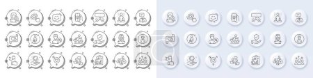 Illustration for Insurance hand, Support service and Smile chat line icons. White pin 3d buttons, chat bubbles icons. Pack of Teamwork, Person, Meeting icon. Search people, Genders, Nurse pictogram. Vector - Royalty Free Image