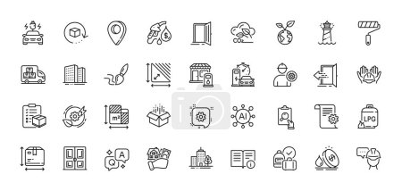 Illustration for Buying house, Petrol station and Brush line icons pack. AI, Question and Answer, Map pin icons. Buildings, Technical documentation, Floor plan web icon. Vector - Royalty Free Image