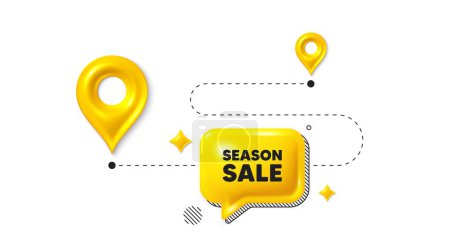 Illustration for Road journey position 3d pin. Season sale tag. Special offer price sign. Advertising discounts symbol. Season sale message. Chat speech bubble, place banner. Yellow text box. Vector - Royalty Free Image