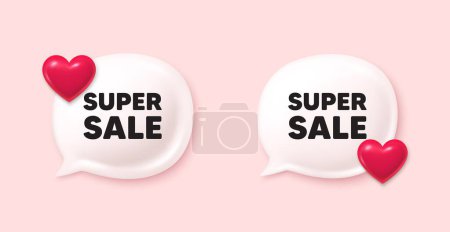 Illustration for Super Sale tag. Chat speech bubble 3d icons. Special offer price sign. Advertising Discounts symbol. Super sale chat offer. Love speech bubble banners set. Text box balloon. Vector - Royalty Free Image
