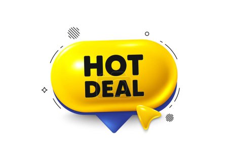 Illustration for Offer speech bubble 3d icon. Hot deal tag. Special offer price sign. Advertising discounts symbol. Hot deal chat offer. Speech bubble cursor banner. Text box balloon. Vector - Royalty Free Image