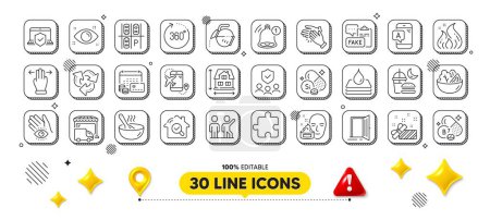 Money calendar, Waterproof and Flight destination line icons pack. 3d design elements. Fire energy, Clapping hands, Salad web icon. Fake document, Cook, Reminder pictogram. Vector