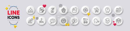 Illustration for Paint roller, Waterproof and Brand contract line icons. White buttons 3d icons. Pack of Recovery data, Health skin, Human sing icon. Eye target, Medical cleaning, Car charge pictogram. Vector - Royalty Free Image