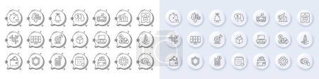 Illustration for Augmented reality, Hold heart and Deflation line icons. White pin 3d buttons, chat bubbles icons. Pack of Healthcare calendar, Video conference, Arena icon. Money, Calculator, Wallet pictogram. Vector - Royalty Free Image