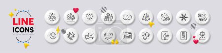 Illustration for Approved, Business podium and 5g internet line icons. White buttons 3d icons. Pack of Like, Approve, Timer icon. Elevator, Consultant, Qr code pictogram. Cyber attack, Waterproof, Court jury. Vector - Royalty Free Image