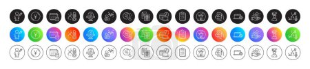 Checklist, Student and Microphone line icons. Round icon gradient buttons. Pack of Work time, Passport document, People vaccination icon. Voice wave, Fitness, Skin condition pictogram. Vector