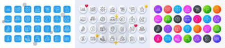 Illustration for Euro money, Credit card and Clipboard line icons. Square, Gradient, Pin 3d buttons. AI, QA and map pin icons. Pack of Online market, Cyber attack, Money exchange icon. Vector - Royalty Free Image