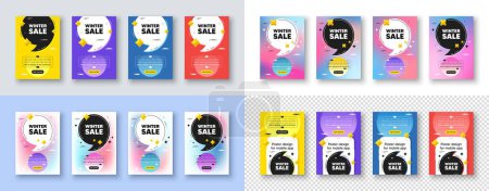 Illustration for Poster templates design with quote, comma. Winter Sale tag. Special offer price sign. Advertising Discounts symbol. Winter sale poster frame message. Quotation offer bubbles. Vector - Royalty Free Image