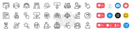 Illustration for Student, Group and Ranking star line icons pack. Social media icons. Money profit, Teamwork, Delivery discount web icon. Employees group, Fake information, Checkbox pictogram. Vector - Royalty Free Image