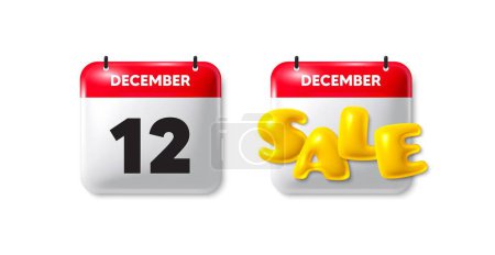 Illustration for Calendar date sale 3d icon. 12th day of the month icon. Event schedule date. Meeting appointment time. 12th day calendar message. Save the date 3d banner. Day or Month of sales. Vector - Royalty Free Image