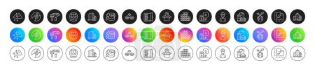 Illustration for Foreman, Parcel shipping and Save planet line icons. Round icon gradient buttons. Pack of Open door, Wholesale inventory, Floor plan icon. Vector - Royalty Free Image