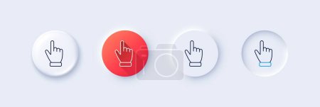 Illustration for Hand cursor line icon. Neumorphic, Red gradient, 3d pin buttons. Click action sign. Finger pointer symbol. Line icons. Neumorphic buttons with outline signs. Vector - Royalty Free Image