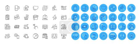 Illustration for Gps, Cursor and Copywriting notebook line icons pack. Buying house, Bid offer, Video conference web icon. Brand, Realtor, Manual pictogram. Music, Social media, Direction. Translate. Vector - Royalty Free Image