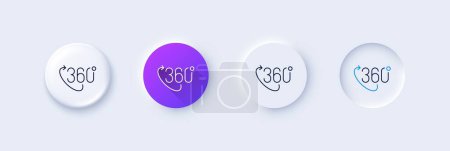 Illustration for 360 degree line icon. Neumorphic, Purple gradient, 3d pin buttons. VR technology simulation sign. Panoramic view symbol. Line icons. Neumorphic buttons with outline signs. Vector - Royalty Free Image