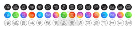 Calendar graph, Loyalty award and Stock analysis line icons. Round icon gradient buttons. Pack of Change money, Discounts chat, Targeting icon. Shopping cart, Cash, Financial diagram pictogram. Vector
