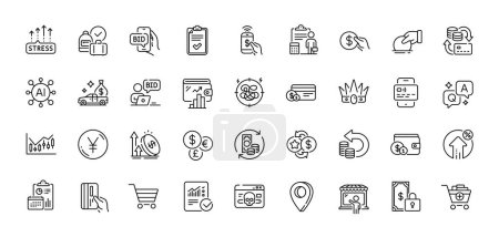 Market seller, Financial diagram and Market sale line icons pack. AI, Question and Answer, Map pin icons. Payment, Add products, Wallet web icon. Vector