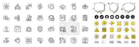 Set of Time management, Copy documents and Bromine mineral line icons for web app. Design elements, Social media icons. Attention, No hearing, Antistatic icons. Vector