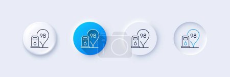 Petrol station line icon. Neumorphic, Blue gradient, 3d pin buttons. Filling station location sign. 98 gasoline fuel symbol. Line icons. Neumorphic buttons with outline signs. Vector