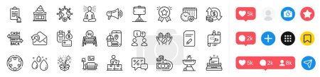Illustration for Interview, Ice cream and Selfie stick line icons pack. Social media icons. Typewriter, Change money, Clipboard web icon. Payment, Inclusion, Food app pictogram. Vector - Royalty Free Image