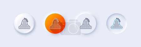 Illustration for Roller coaster line icon. Neumorphic, Orange gradient, 3d pin buttons. Amusement park sign. Carousels symbol. Line icons. Neumorphic buttons with outline signs. Vector - Royalty Free Image