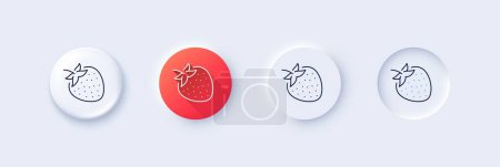 Illustration for Strawberry line icon. Neumorphic, Red gradient, 3d pin buttons. Fruit food sign. Diet nutrition symbol. Line icons. Neumorphic buttons with outline signs. Vector - Royalty Free Image