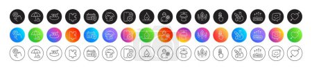 Love, Swipe up and Dry t-shirt line icons. Round icon gradient buttons. Pack of Cursor, Phone service, Risk management icon. Fair trade, Puzzle, Chemistry experiment pictogram. Vector