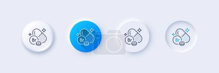 Illustration for Bromine mineral line icon. Neumorphic, Blue gradient, 3d pin buttons. Chemical element Br sign. Capsule or pill symbol. Line icons. Neumorphic buttons with outline signs. Vector - Royalty Free Image
