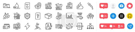 Illustration for Unknown file, Wireless charging and Return package line icons pack. Social media icons. Rise price, Battery, Chemistry pipette web icon. Like, Office box, Algorithm pictogram. Vector - Royalty Free Image